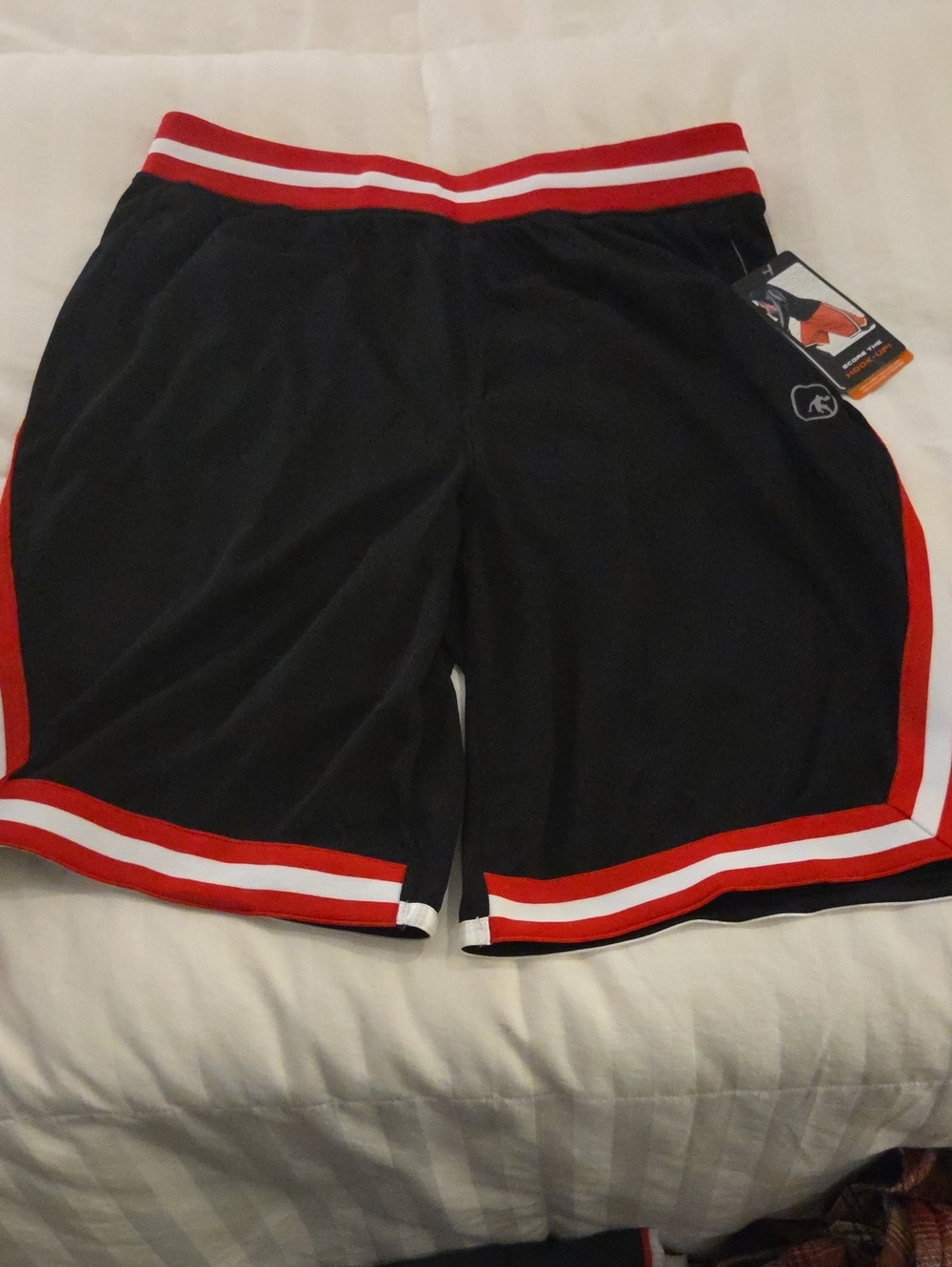 AND1 Black Athletic Shorts with Red & White Stripes